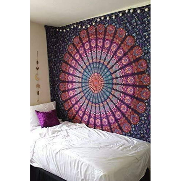 Marubhumi Indian Mandala Tapestry Indian Hippie Hippy Wall Hanging Bohemian Twin Wall Hanging Tapestries Bedspread Beach Tapestry Purple, Twin Size, 85 x 55 Inch 